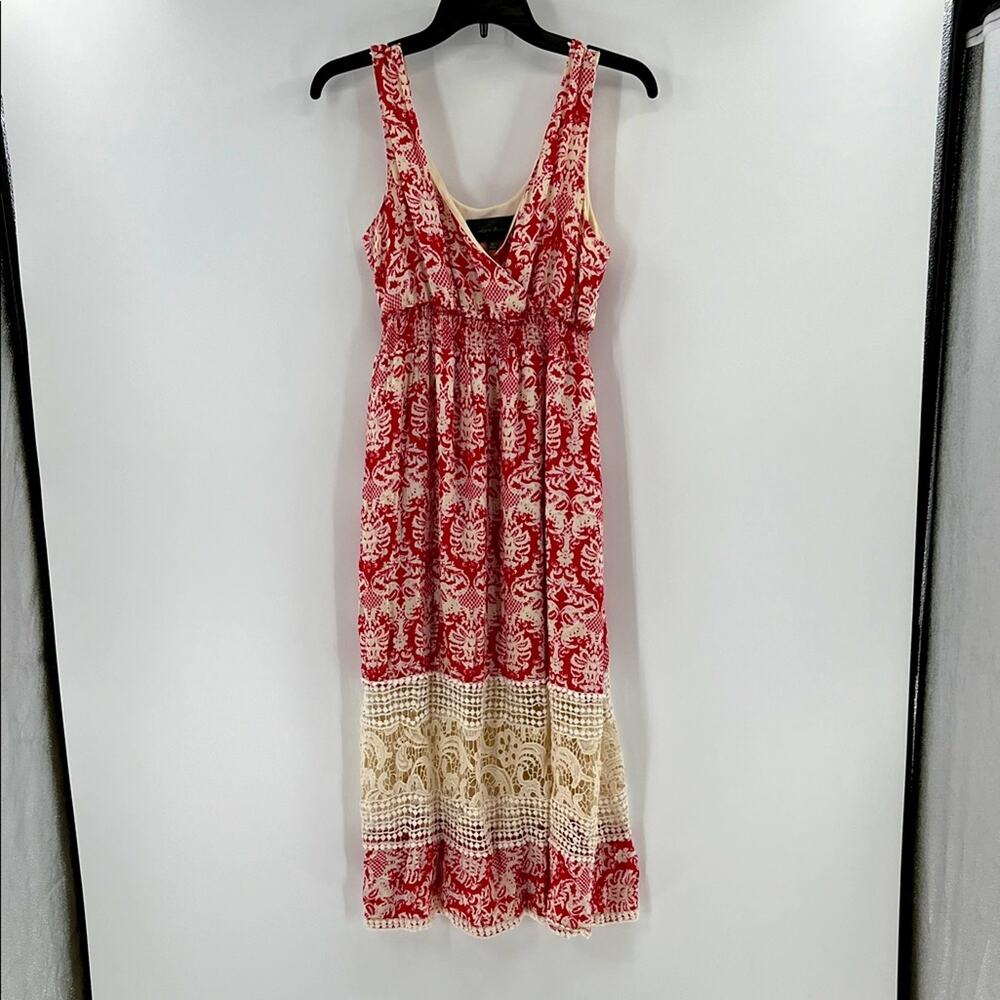 Anthropologie Sunday in Brooklyn Damask Crochet Maxi Dress - Red - Medium